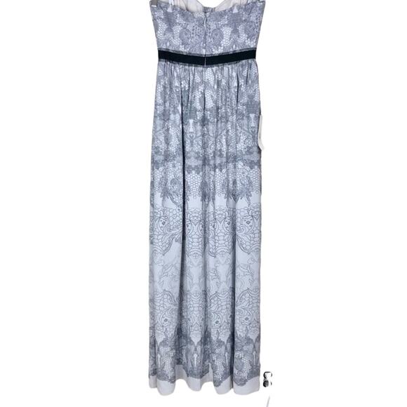 BCBGMaxAzria Amber Column Maxi Gown in Ebony Blue Combo Lace Print Size 2 - Picture 11 of 13